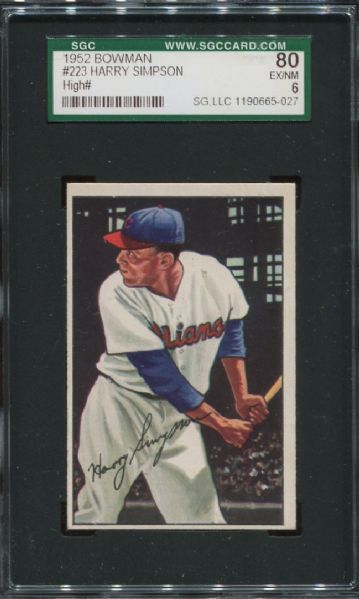 1952 Bowman #223 Harry Simpson High Number SGC 80