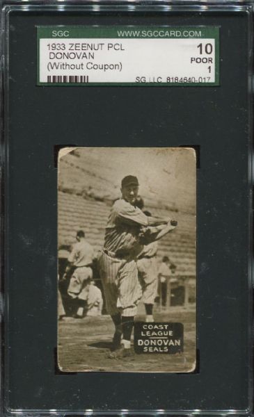 1933 Zeenut PCL Donovan Without Coupon SGC 10