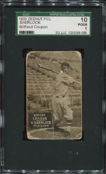 1933 Zeenut PCL Sherlock Without Coupon SGC 10