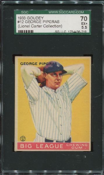 1933 Goudey #12 George Pipgras SGC 70 - Lionel Carter Collection