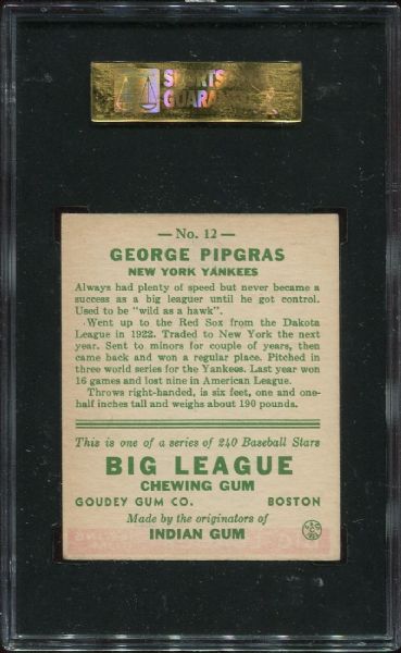 1933 Goudey #12 George Pipgras SGC 70 - Lionel Carter Collection