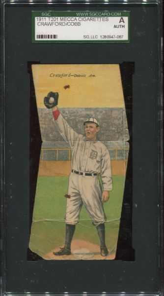 1911 T201 Mecca Cigarettes Sam Crawford/Ty Cobb Extreme Miscut SGC Authentic