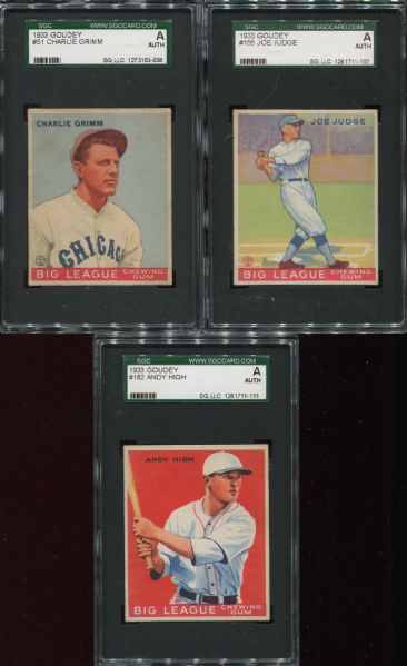 1933 Goudey Lot of 6 Different SGC Authentic