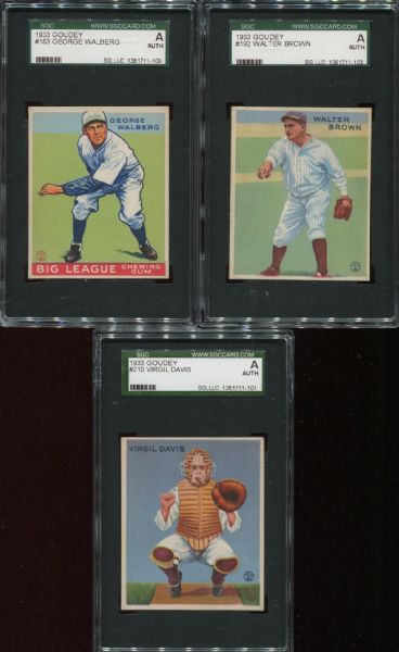 1933 Goudey Lot of 6 Different SGC Authentic