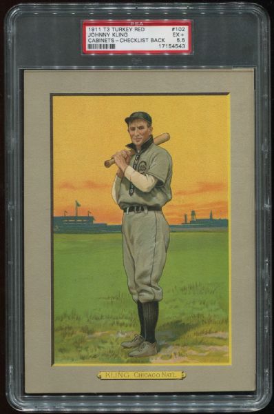 1911 T3 Turkey Red #102 Johnny Kling PSA 5.5