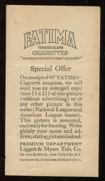 1913 T200 Fatima Cigarettes Cleveland Americans with Joe Jackson