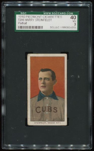 1909-11 T206 Piedmont Harry Steinfeldt Portrait SGC 40