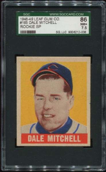 1948-49 Leaf Gum #165 Dale Mitchell Rookie Short Print SGC 86