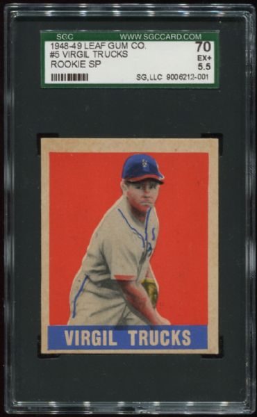 1948-49 Leaf Gum #5 Virgil Trucks Rookie Short Print SGC 70