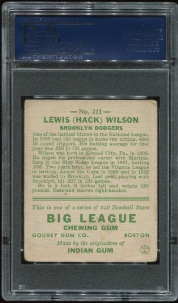 1933 Goudey #211 Hack Wilson PSA 2.5