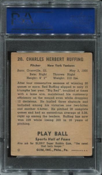 1941 Play Ball #20 Red Ruffing PSA 4