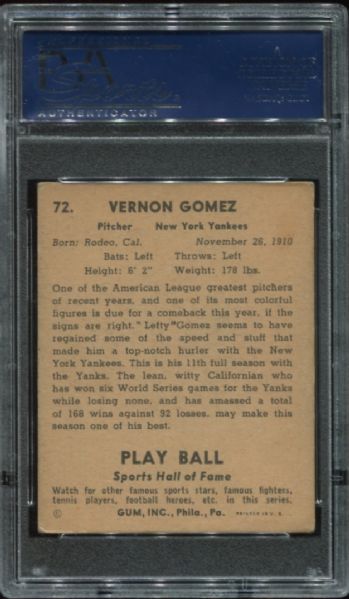 1941 Play Ball #72 Lefty Gomez PSA 3