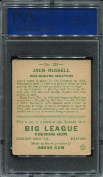 1933 Goudey #123 Jack Russell PSA 4