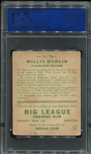 1933 Goudey #96 Willis Hudlin PSA 3