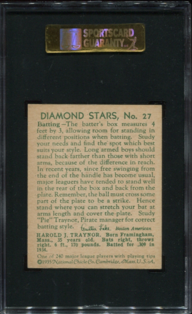 Lot Detail - 1934-36 Diamond Stars #27 Pie Traynor SGC 80