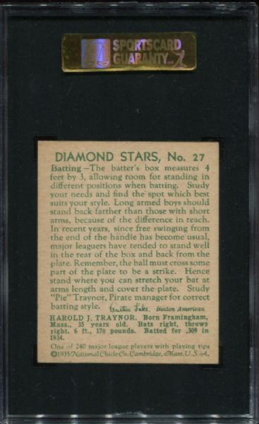 1934-36 Diamond Stars #27 Pie Traynor SGC 80