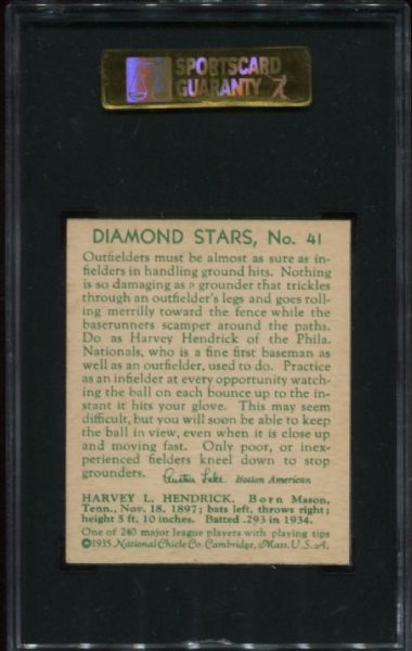 1934-36 Diamond Stars #41 Harvey Hendrick SGC 84