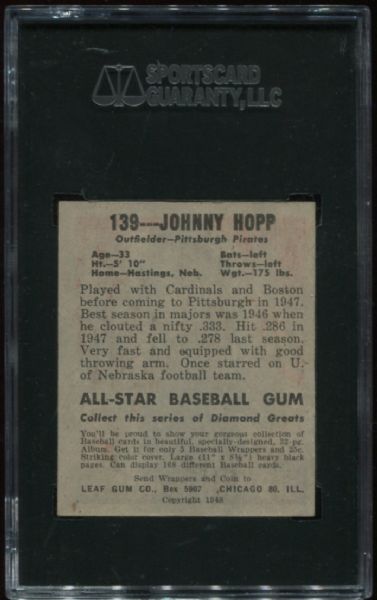 1948-49 Leaf Gum #139 Johnny Hopp SGC 84