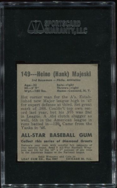 1948-49 Leaf Gum #149 Henry Majeski Short Print SGC 60