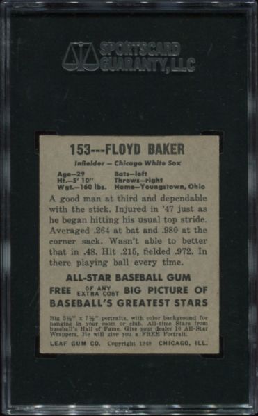 1948-49 Leaf Gum #153 Floyd Baker Short Print SGC 84