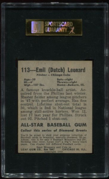 1948-49 Leaf Gum #113 Emil Leonard Short Print SGC 84