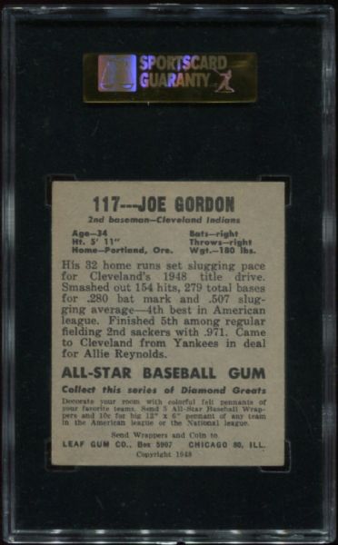 1948-49 Leaf Gum #117 Joe Gordon SGC 84