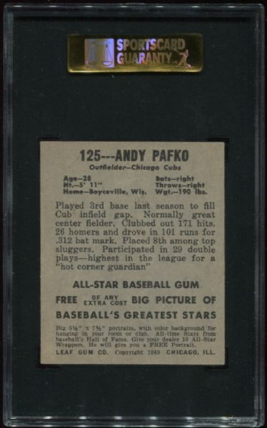 1948-49 Leaf Gum #125 Andy Pafko Rookie SGC 84