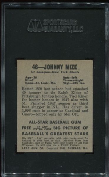 1948-49 Leaf Gum #46 Johnny Mize SGC 86