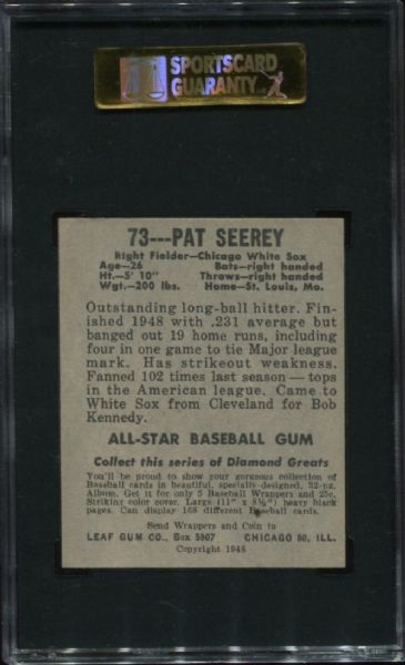 1948-49 Leaf Gum #73 Pat Seery SGC 84