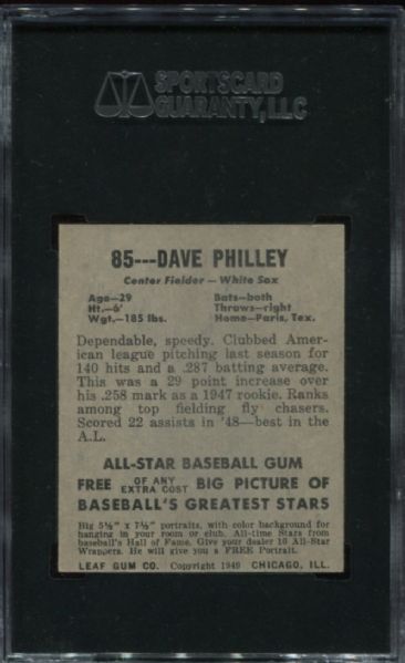 1948-49 Leaf Gum #85 Dave Philley Rookie Short Print SGC 70