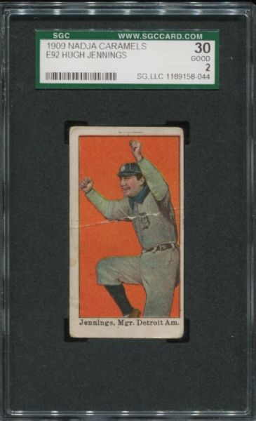 1909 E92 Nadja Caramels Hugh Jennings SGC 30