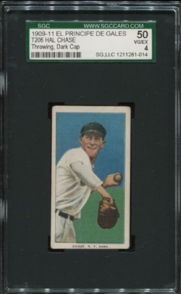 1909-11 T206 El Principe de Gales Hal Chase Throwing Dark Cap SGC 50