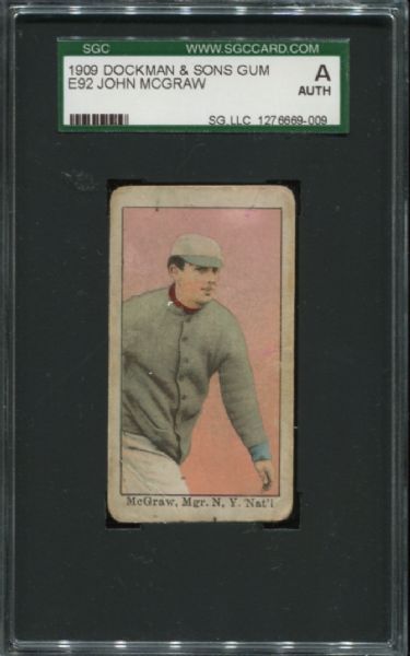 1909 E92 Dockman & Sons Gum John McGraw SGC Authentic