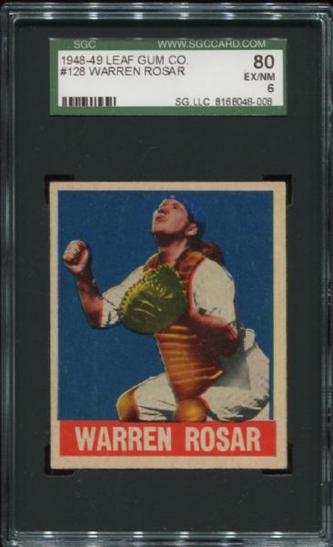 1948-49 Leaf Gum #128 Warren Rosar SGC 80