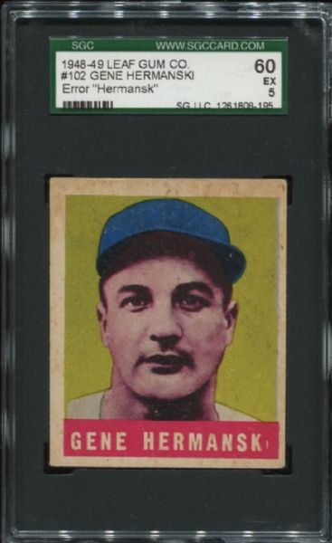 1948-49 Leaf Gum #102 Gene Hermanski Error SGC 60