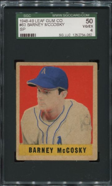 1948-49 Leaf Gum #63 Barney McCosky Short Print SGC 50