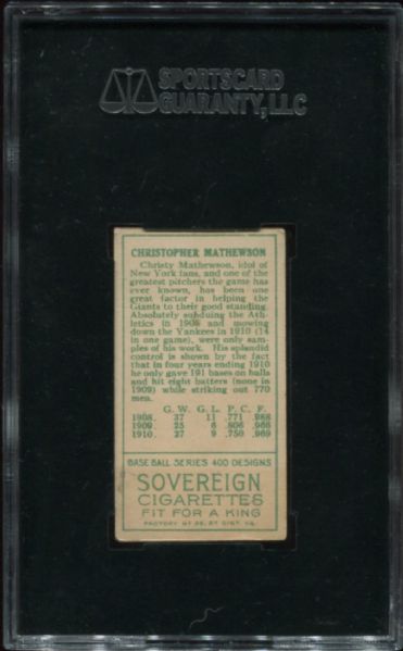 1911 T205 Sovereign Christy Mathewson SGC 30