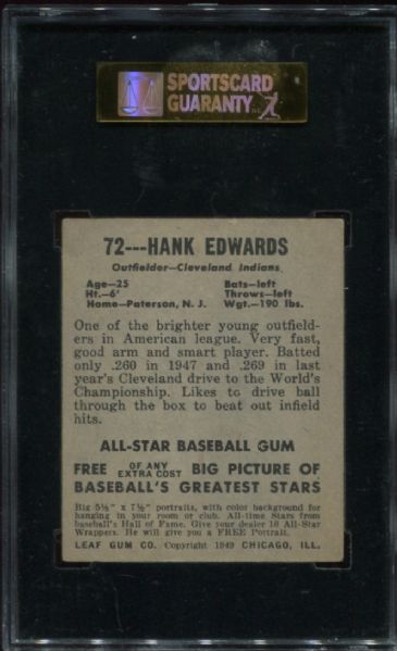 1948-49 Leaf Gum #72 Hank Edwards SGC 70