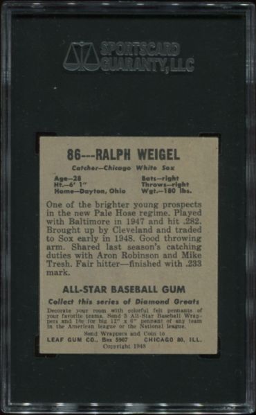 1948-49 Leaf Gum #86 Ralph Weigel SGC 50