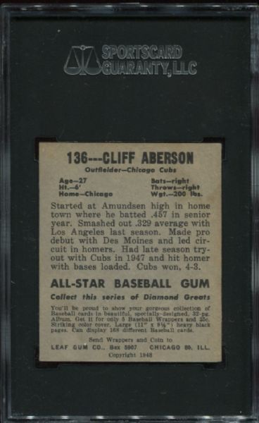 1948-49 Leaf Gum #136 Cliff Aberson SGC 50