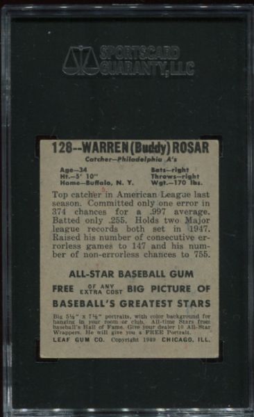 1948-49 Leaf Gum #128 Warren Rosar SGC 80