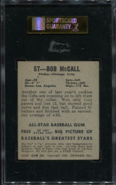 1948-49 Leaf Gum #57 Bob McCall SGC 80