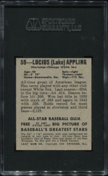 1948-49 Leaf Gum #59 Lucius Appling SGC 80