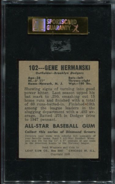 1948-49 Leaf Gum #102 Gene Hermanski SGC 80