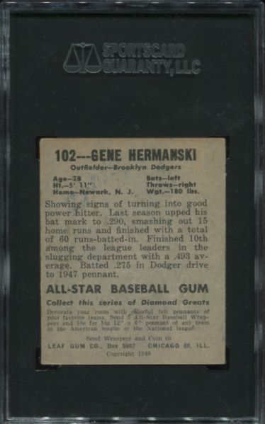 1948-49 Leaf Gum #102 Gene Hermanski Error SGC 60