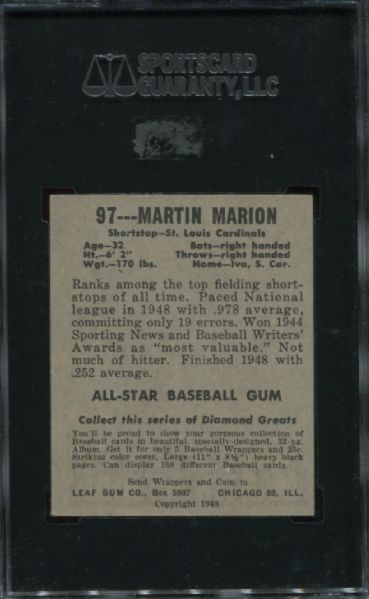 1948-49 Leaf Gum #97 Martin Marion SGC 84