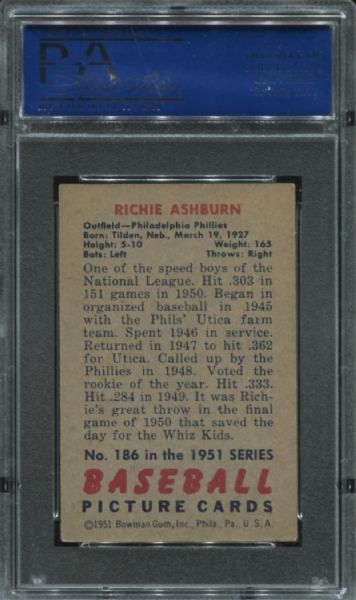 1951 Bowman #186 Richie Ashburn PSA 5