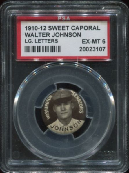 1910-12 P2 Sweet Caporal Pins Walter Johnson - Large Letters PSA 6