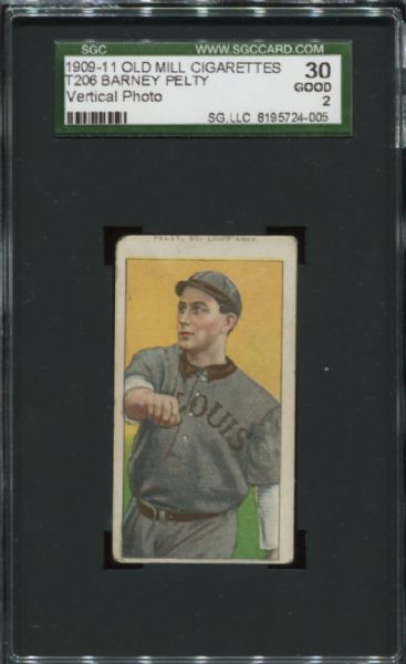 1909-11 T206 Old Mill Barney Pelty Vertical SGC 30 - Double Name