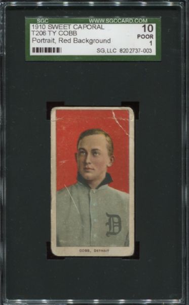 1909-11 T206 Sweet Caporal Ty Cobb Portrait Red SGC 10